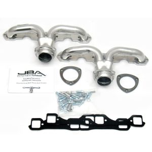 JBA Performance Exhaust 1815S-1JS 1 5/8" Header Shorty Stainless Steel Chev Center Exit 265-400 with rectangular Heads Silver Ceramic