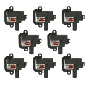 FLAME-THROWER COIL ON PLUG FOR GM LS1 & LS6 ENGINES. 30-VOLT WITH OPTIMIZED COIL DESIGN FOR IMPROVED SPARK ENERGY. DIRECT OEM COIL REPLACEMENT (AC-DELCO #D580 / GM #12558948. SET OF 8 COILS.