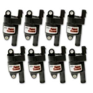FLAME-THROWER COIL ON PLUG FOR GM LS2, LS3, & LS7 ENGINES. 30-VOLT WITH OPTIMIZED COIL DESIGN FOR IMPROVED SPARK ENERGY. DIRECT OEM COIL REPLACEMENT (AC-DELCO #D514A / GM #12573190). SET OF 8 COILS.