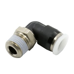 1/4in OD QUICK DISCONNECT TO 1/8in NPT, RIGHT ANGLE, NICKEL PLATED BRASS