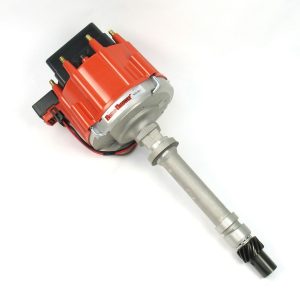 FLAME-THROWER "RACE ONLY" HEI DISTRIBUTOR FOR CHEVY SB/BB. CAST FINISH NON VACUUM ADVANCE. RED CAP.