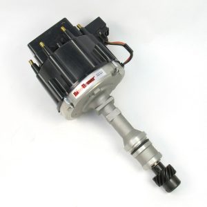 FLAME-THROWER "RACE ONLY" HEI DISTRIBUTOR FOR OLDSMOBILE 260-455 ENGINES. CAST FINISH NON VACUUM ADVANCE. BLACK CAP.