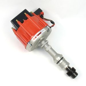 FLAME-THROWER "RACE ONLY" HEI DISTRIBUTOR FOR OLDSMOBILE 260 -455 ENGINES. CAST FINISH NON VACUUM ADVANCE. RED CAP.