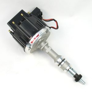 FLAME-THROWER "RACE ONLY" HEI DISTRIBUTOR FOR FORDS WITH 289-302 ENGINES. CAST FINISH NON VACUUM ADVANCE. BLACK CAP.