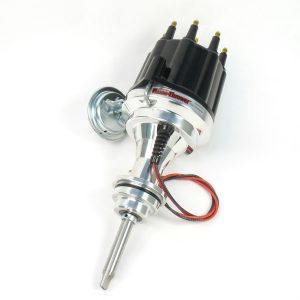 FLAME-THROWER BILLET DISTRIBUTOR WITH IGNITOR II ELECTRONICS FOR MOPAR 413-440 INCLUDING 426 HEMI ENGINES. VACUUM ADVANCE WITH BLACK MALE STYLE CAP.