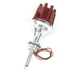 FLAME-THROWER BILLET DISTRIBUTOR WITH IGNITOR II ELECTRONICS FOR MOPAR 413-440 INCLUDING 426 HEMI ENGINES. NON VACUUM ADVANCE WITH RED FEMALE STYLE CAP.