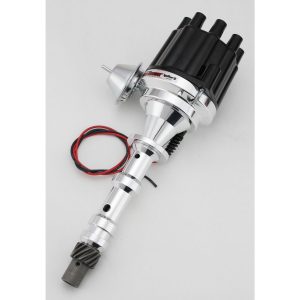 FLAME-THROWER BILLET DISTRIBUTOR WITH IGNITOR III ELECTRONICS FOR CHEVY 348-409 ENGINES. VACUUM ADVNCE WITH BLACK FEMALE STYLE CAP.