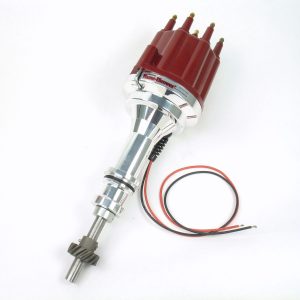 FLAME-THROWER BILLET DISTRIBUTOR WITH IGNITOR III ELECTRONICS FOR FORD 351C-460 ENGINES. NON VACUUM ADVANCE WITH RED MALE STYLE CAP.