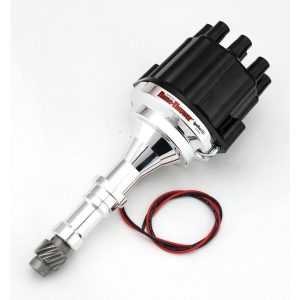 FLAME-THROWER BILLET DISTRIBUTOR WITH IGNITOR III ELECTRONICS FOR BUICK 400-455 ENGINES. NON VACUUM ADVANCE WITH BLACK FEMALE STYLE CAP.