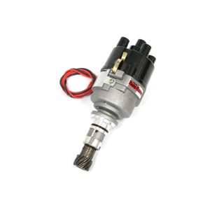 FLAME-THROWER PERFORMANCE DISTRIBUTOR FEATURING IGNITOR III ELECTRONICS FOR ENGLISH FORDS & LOTUS TWIN CAM ENGINES WITH 45D STYLE LUCAS. 12-VOLT NEGATIVE GROUND, NON VACUUM ADVANCE, AND SIDE EXIT CAP.